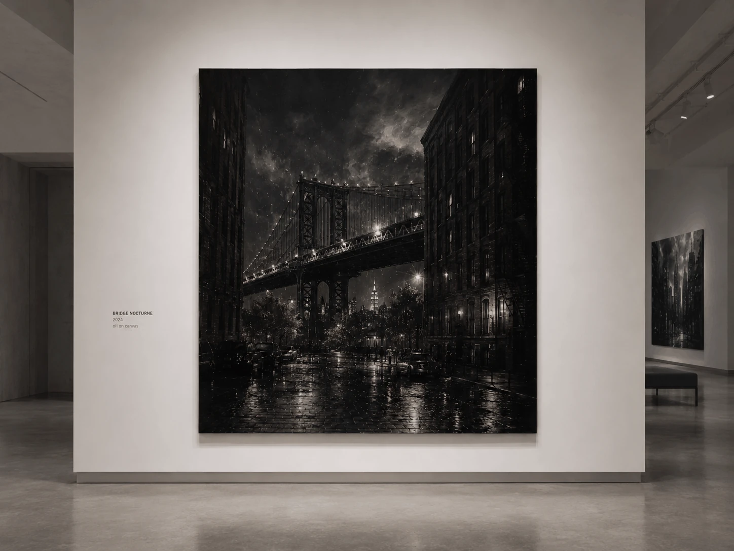 Bridge Nocture painting in a gallery setting
