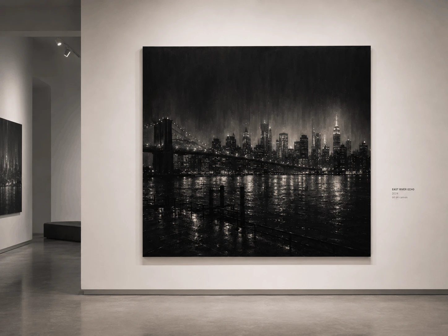 East River Echo painting in a gallery setting