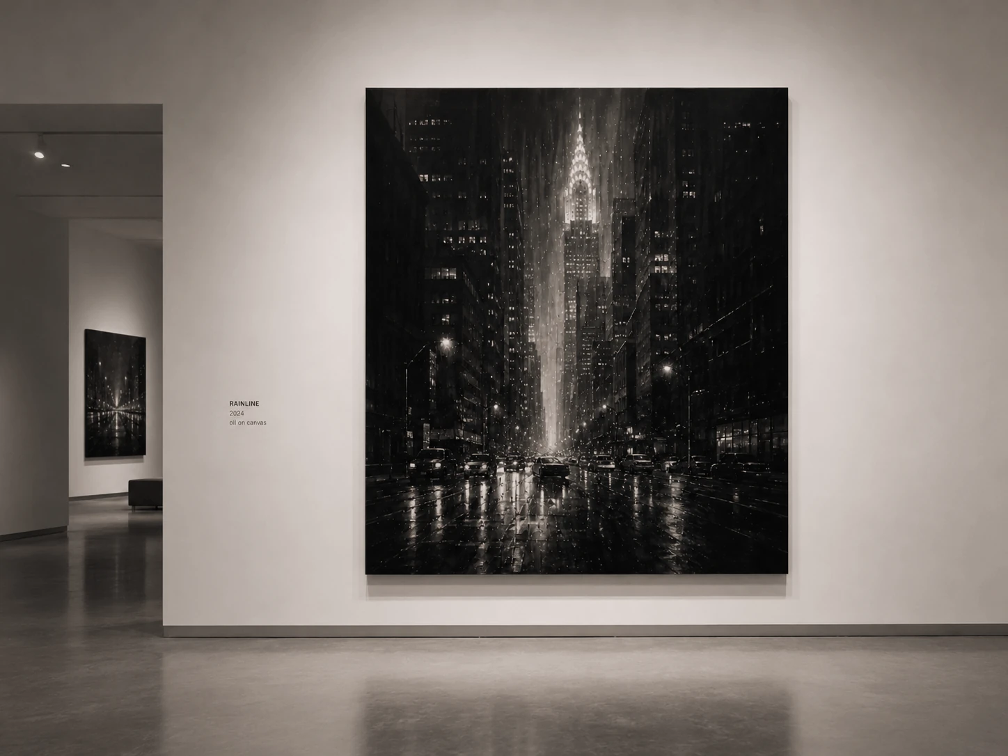 Rainline painting in a gallery setting