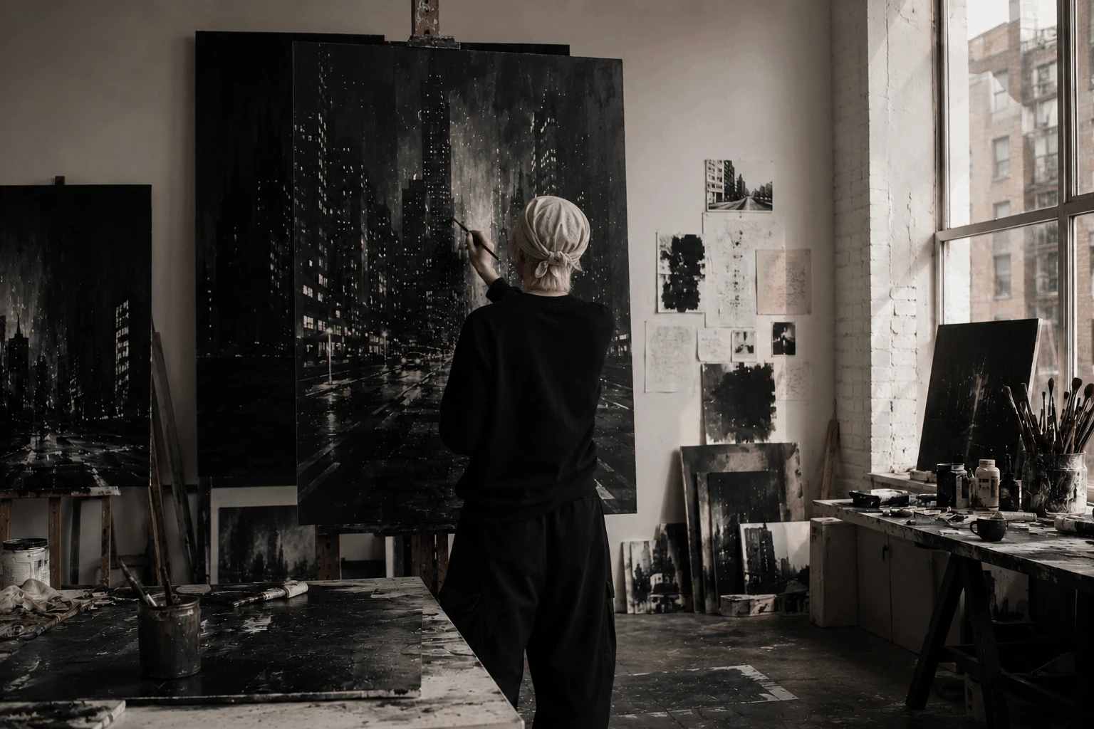 Ana Šda painting in her studio